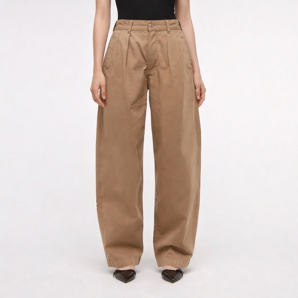 Abercrombie & Fitch Mid Rise Barrel Pant Pleated Womens 29 8R Tan Khaki NWT